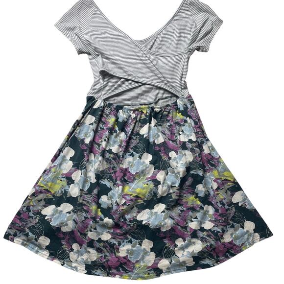 Pact Mixed Striped Floral Crisscross Mini Dress Large Women's Organic Cotton - Picture 2 of 6